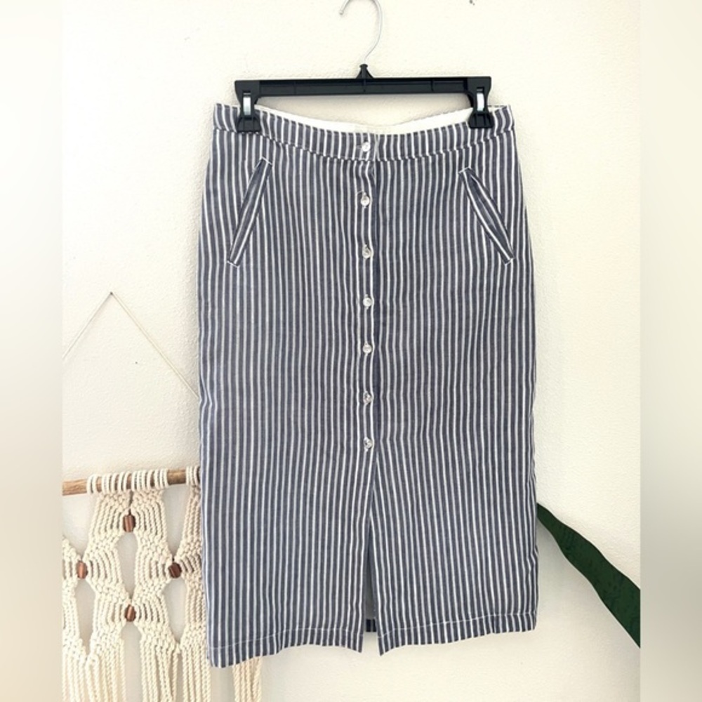 Abercrombie and Fitch blue stripe button front midi chambray skirt